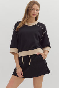 ENTRO Solid Pullover With Contrast Trim In Black *COMING SOON*