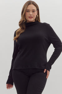 Entro Solid Long Sleeve Ribbed Sweater Knit Top In Black PLUS Sizes *COMING SOON*
