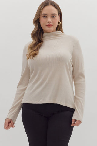 Entro Solid Long Sleeve Ribbed Sweater Knit Top In Pearl PLUS Sizes *COMING SOON*