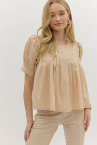 ENTRO Solid Pintuck Top In Ecru
