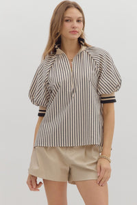 ENTRO Stripe Half Zip Top In Black