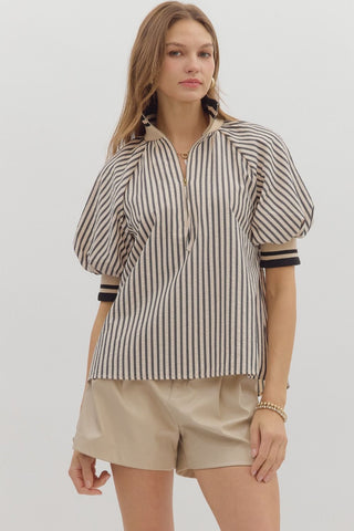 ENTRO Stripe Half Zip Top In Black