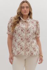 ENTRO Floral Ruffle Neck Top In Rust IN PLUS Sizes *COMING SOON*