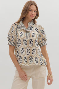 Entro Floral Embroidered Top With Ruffle Trim In Cream *COMING SOON*