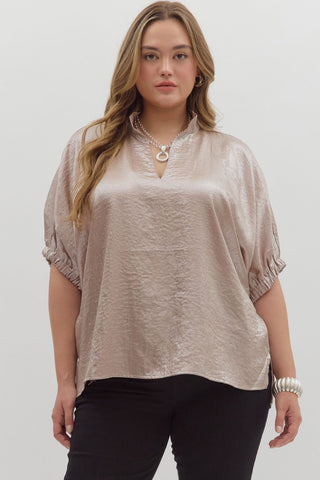 ENTRO Metallic V Neck Dolman Top In Champagne PLUS Sizes *COMING SOON*