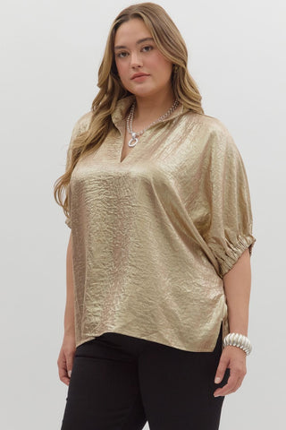 ENTRO Metallic V Neck Dolman Top In Gold PLUS Sizes *COMING SOON*