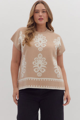 Entro Damask Sweater Top In Taupe PLUS Sizes *COMING SOON*