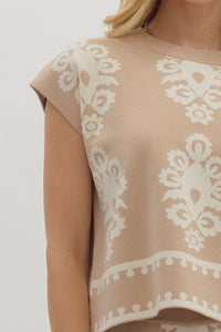 ENTRO Damask Sweater Top In Taupe