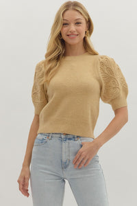 Entro Solid Bubble Sleeve Sweater With Applique In Butter