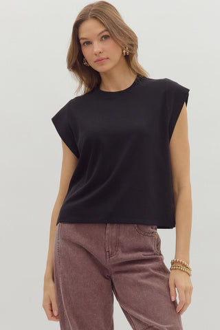 ENTRO Solid Cap Sleeve Pullover In Black *COMING SOON*