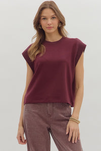 ENTRO Solid Cap Sleeve Pullover In Merlot *COMING SOON*
