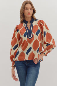 Entro Geometric Print Long Sleeve Top PLUS Sizes