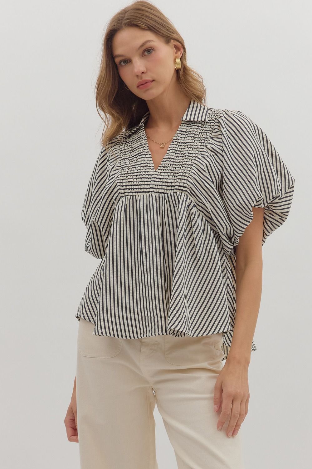 Entro Striped Dolman Sleeve Top In Black *COMING SOON*