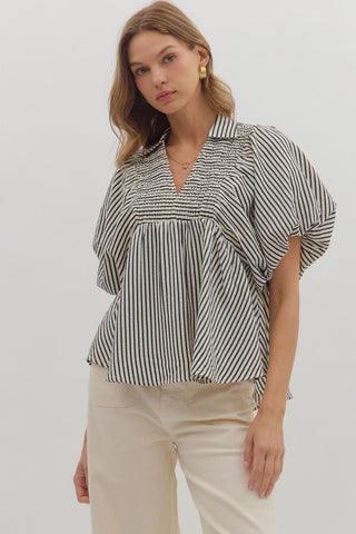 Entro Striped Dolman Sleeve Top In Black *COMING SOON*