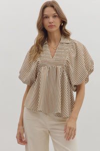 Entro Striped Dolman Sleeve Top In Caramel *COMING SOON*