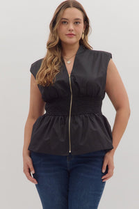 Entro Solid Sleeveless Top With Smocked Waist In Black PLUS Sizes *COMING SOON*
