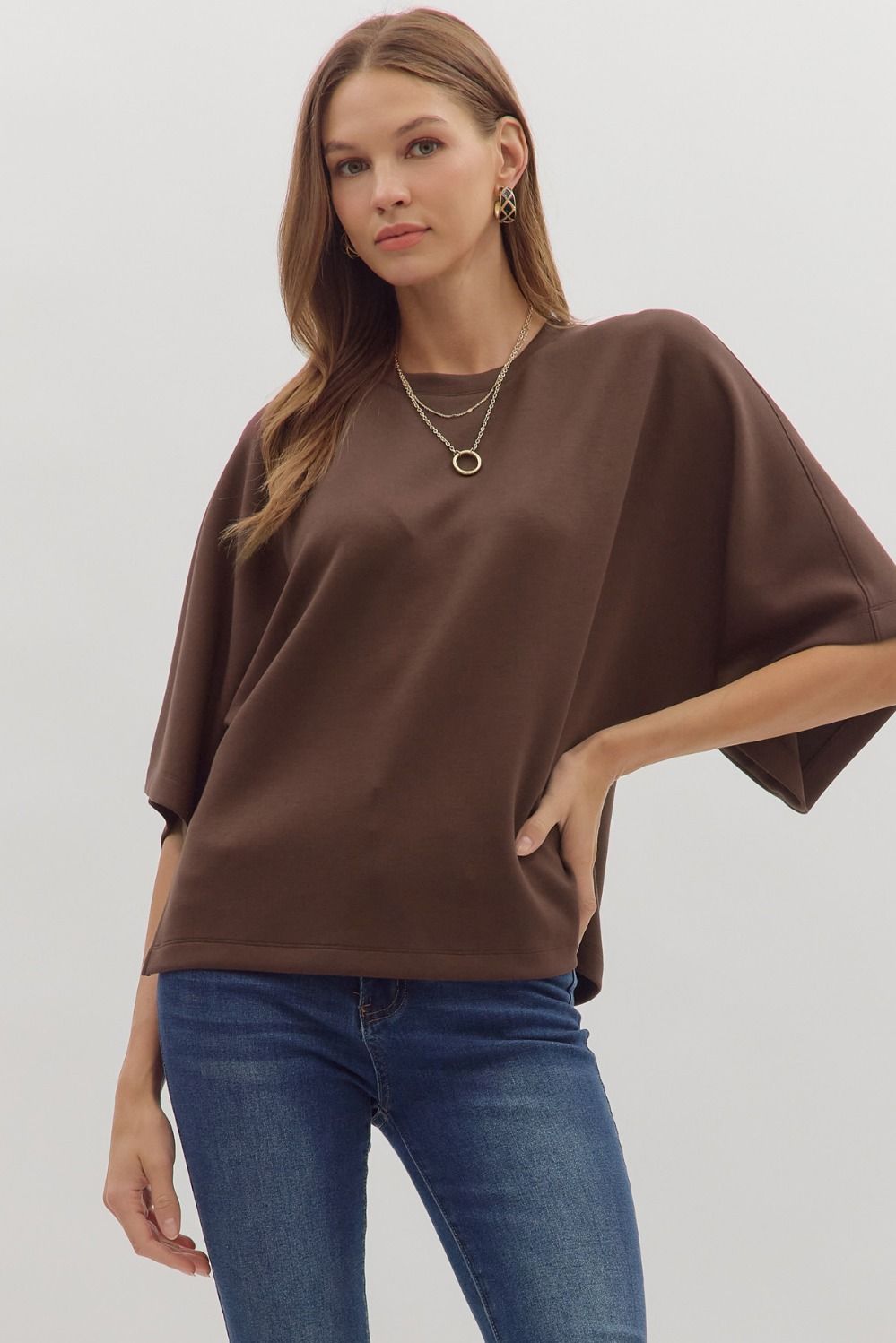 Entro Solid Relaxed Fit Top In Brown