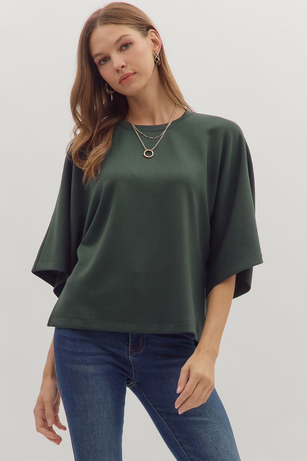 Entro Solid Relaxed Fit Top In Dark Green