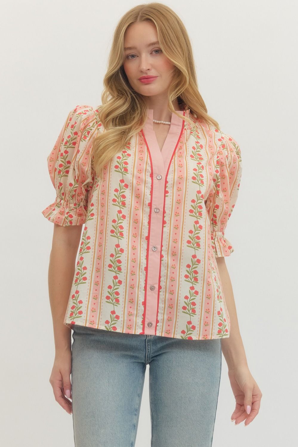 Entro Botanical Print Top In Red