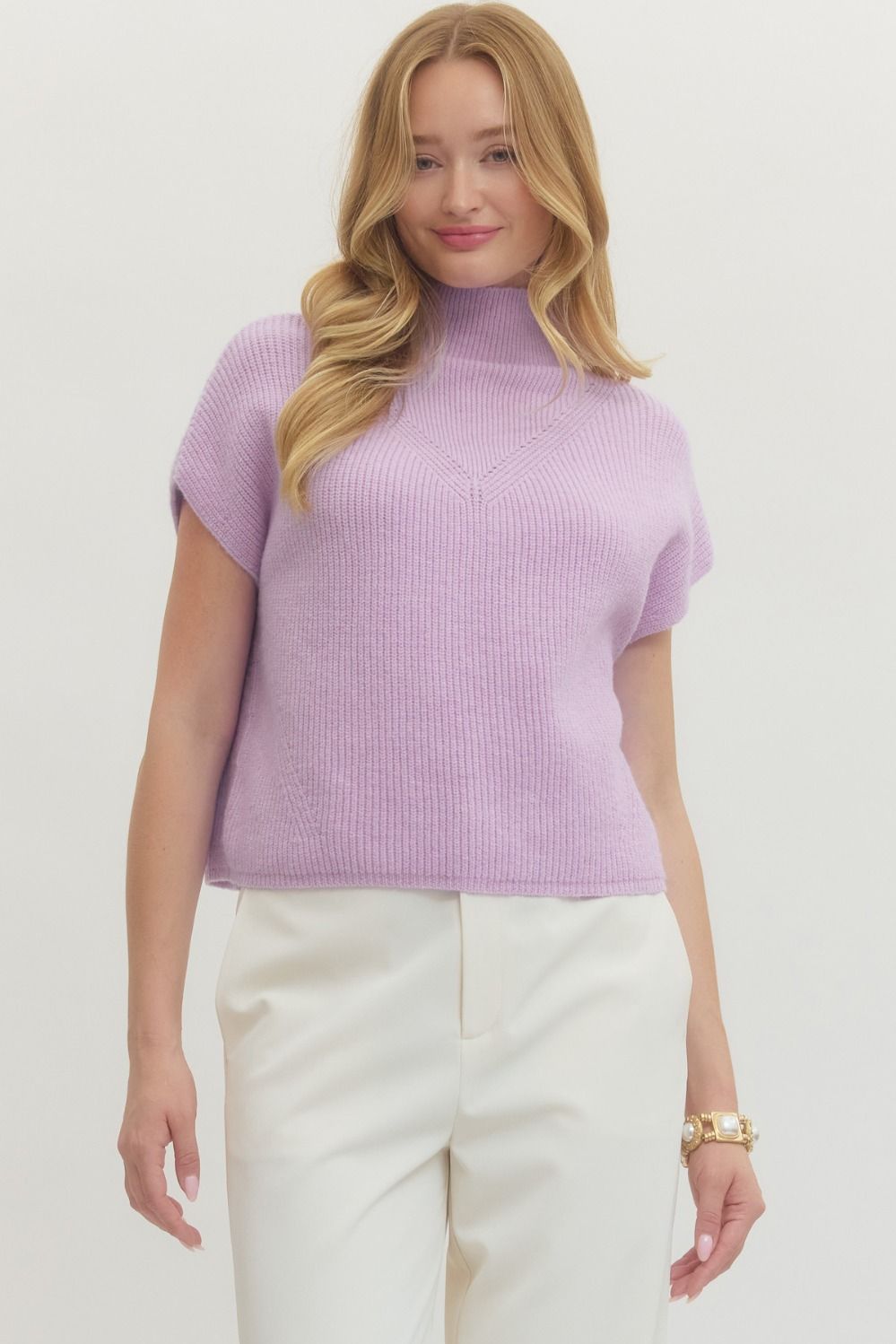 Entro Solid Cap Sleeve Mock Neck Top In Lavender *FINAL SALE*