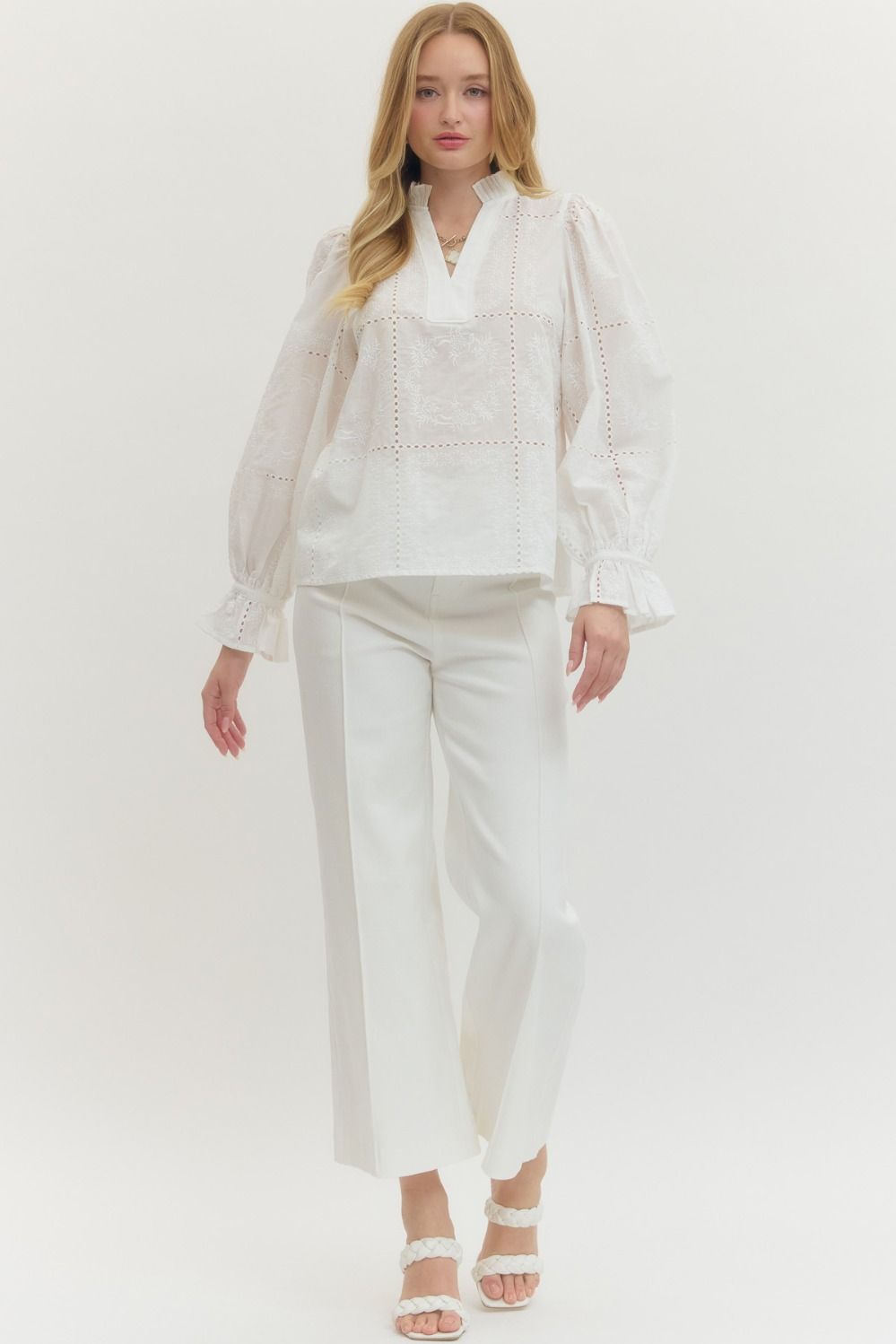 Entro Embroidered Eyelet Top In Off White