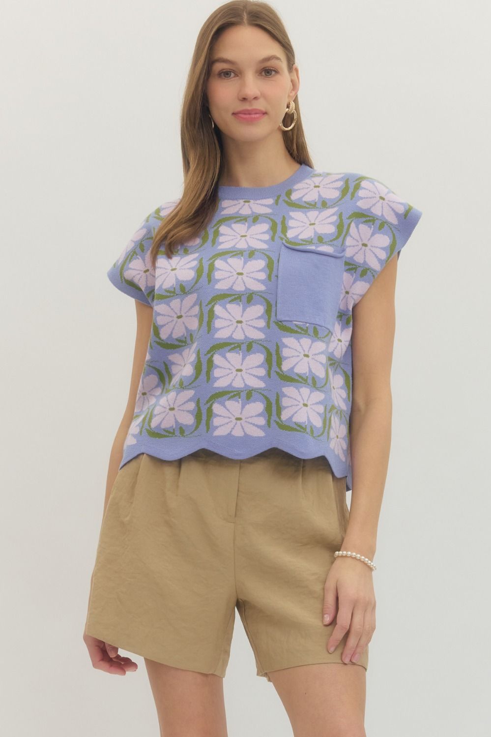 ENTRO Floral Knit Cap Sleeve Top In Lavender *COMING SOON*