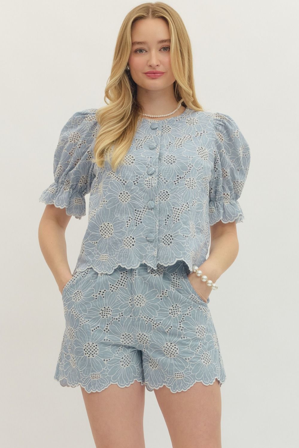 Entro Floral Lace Top In Chambray *COMING SOON*