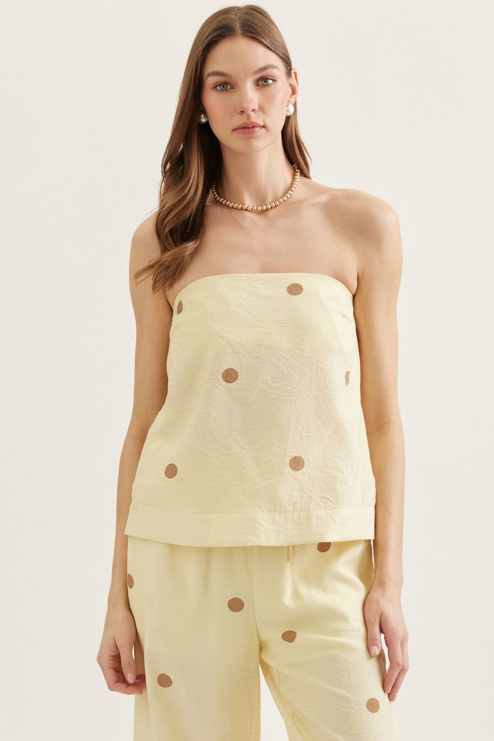 ENTRO Polka Dot Strapless Top In Lemon