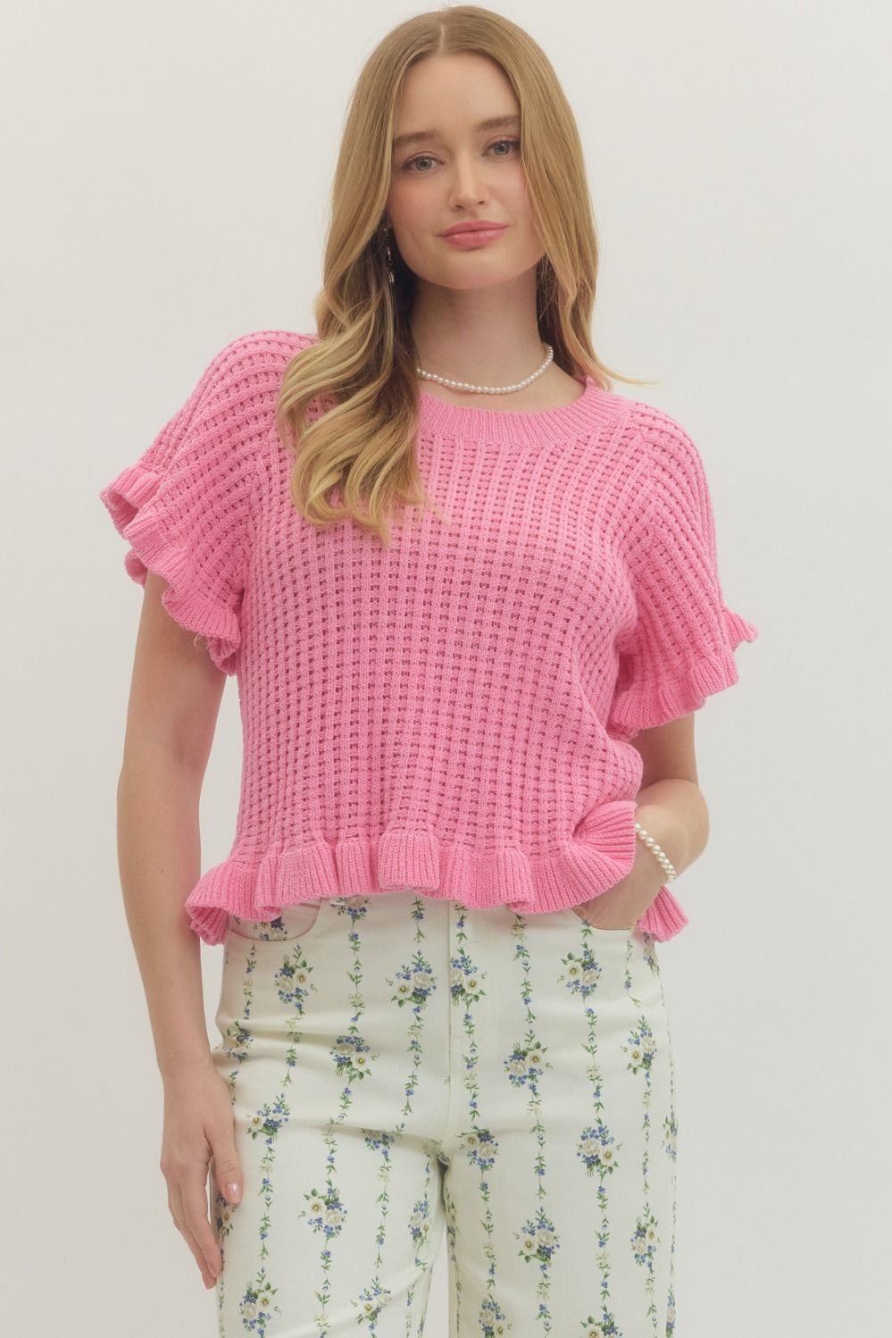 Entro Solid Short Flutter Sleeve Top In Light Pink  *COMING SOON*