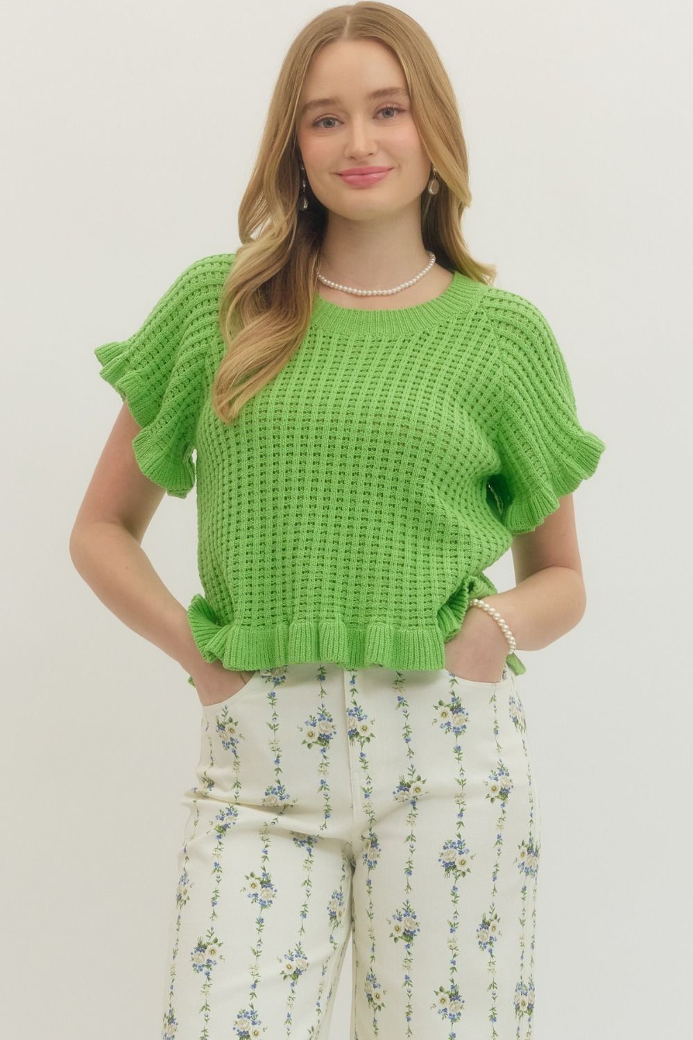 Entro Solid Short Flutter Sleeve Top In Lime  *COMING SOON*