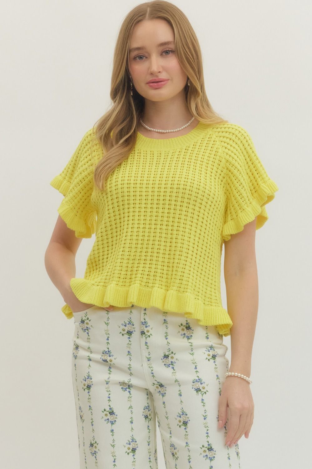 Entro Solid Short Flutter Sleeve Top In Yellow *COMING SOON*
