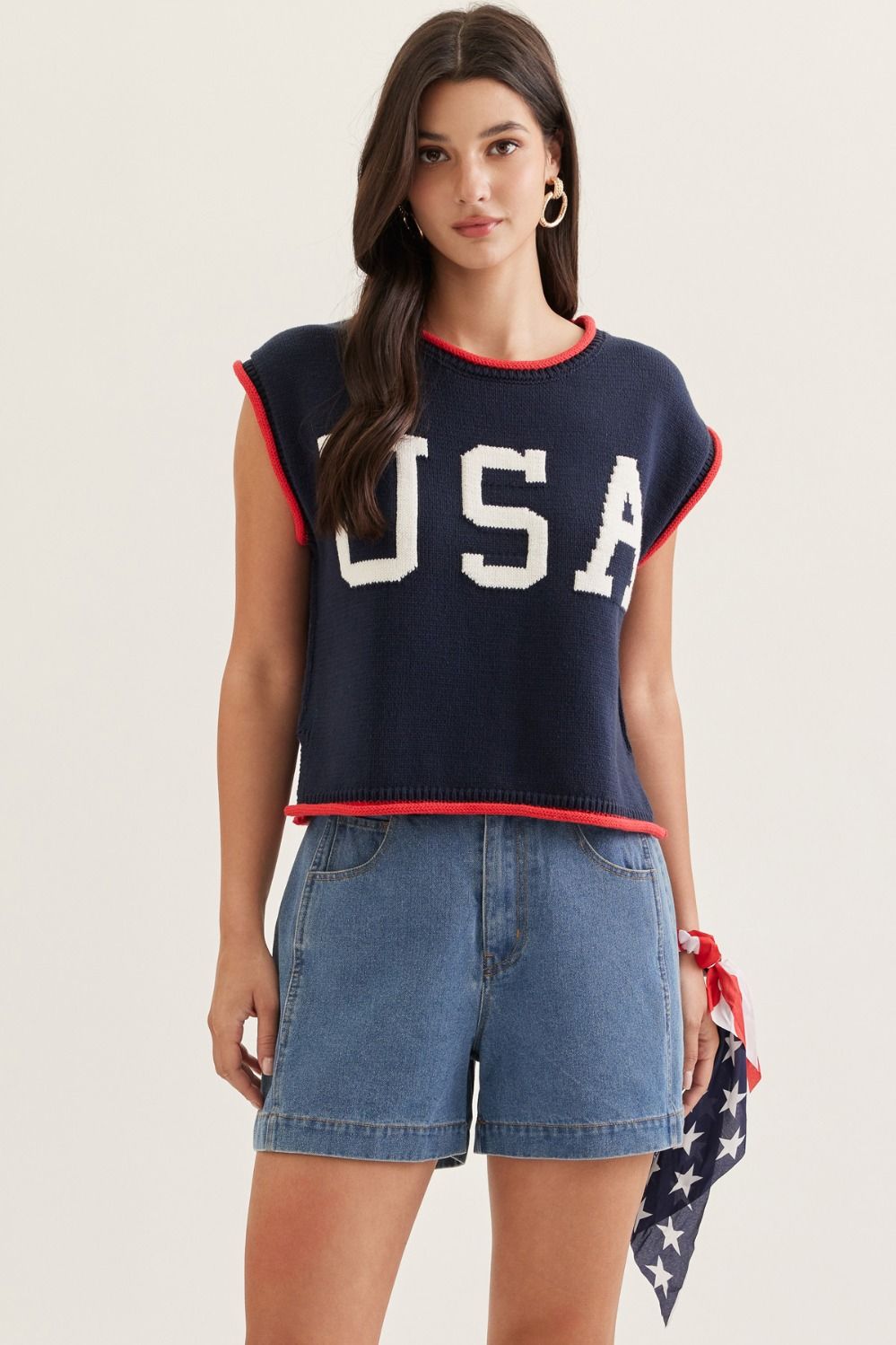 ENTRO Cap Sleeve USA Top In Navy