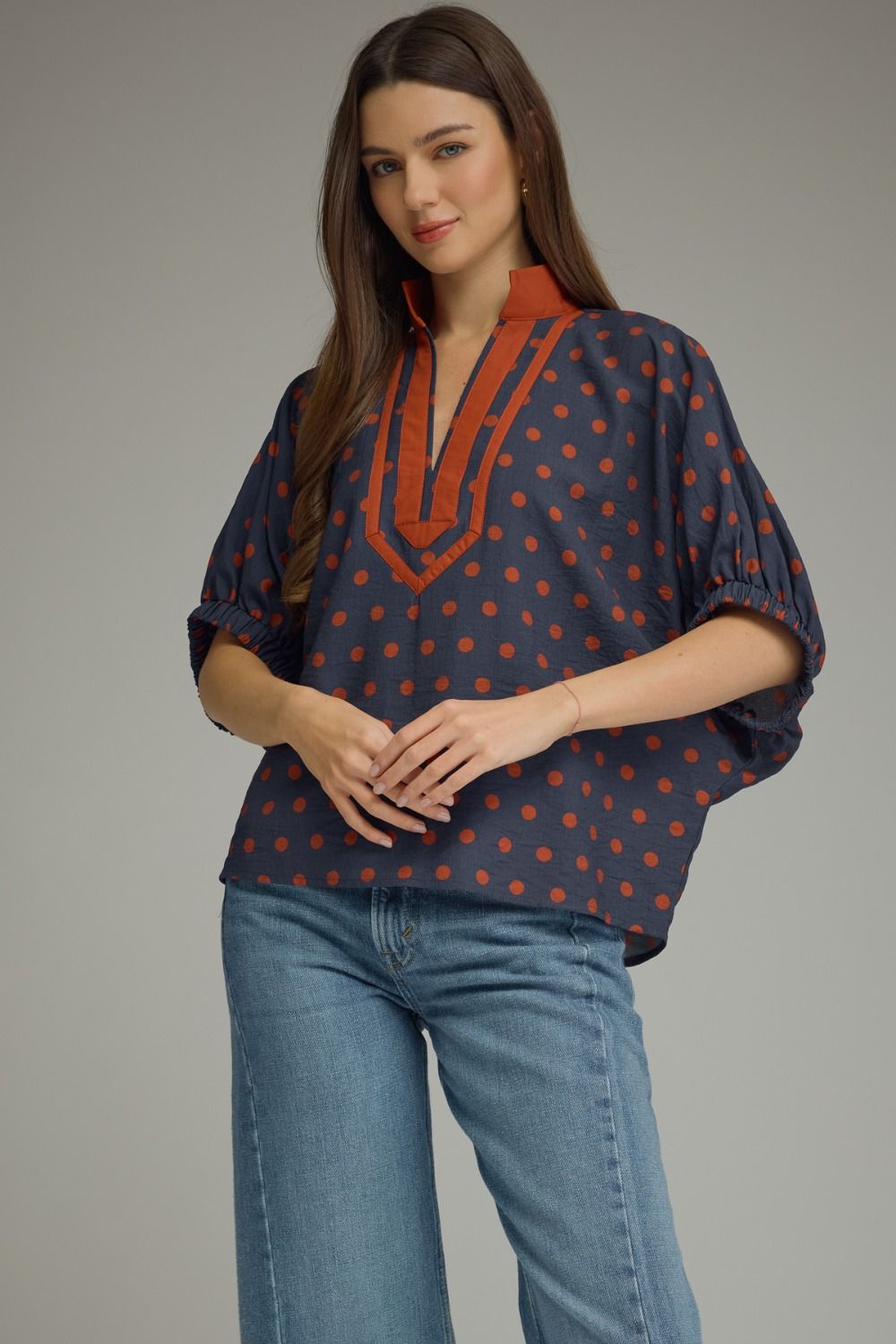 Entro Polka Dot Dolman Top In Navy *COMING SOON*