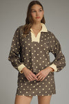 ENTRO Polka Dot Long Sleeve Top In Mocha Gold