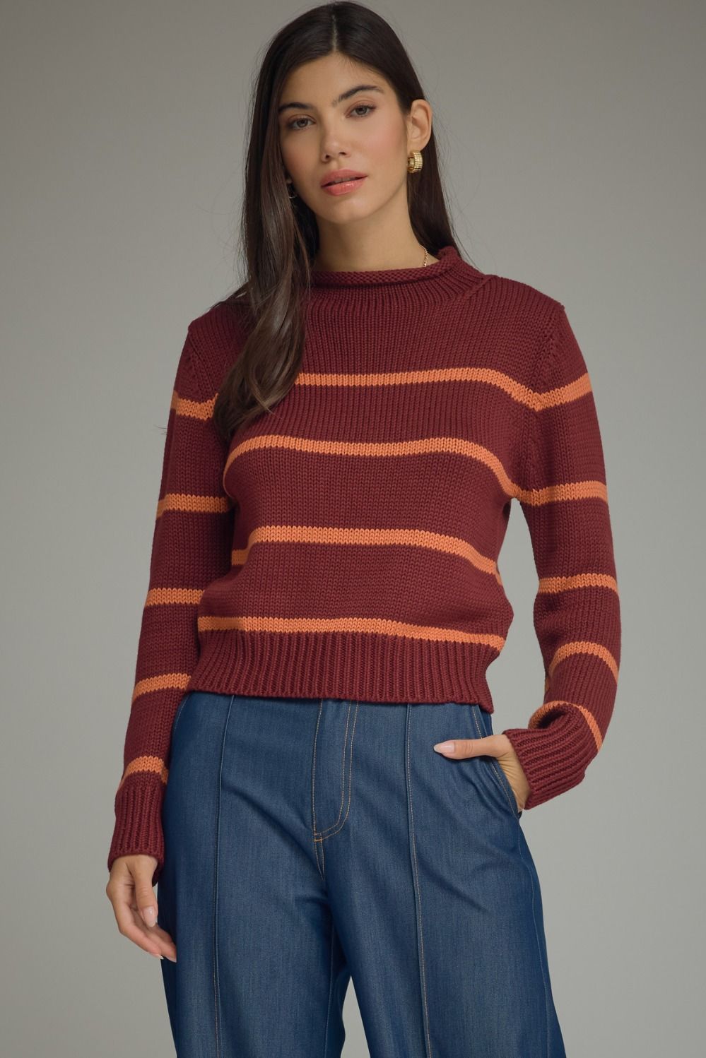 ENTRO Stripe Long Sleeve Knit Top In Wine *COMING SOON*