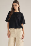 ENTRO Solid Short Sleeve Knit Top With Bubble Hem In Black