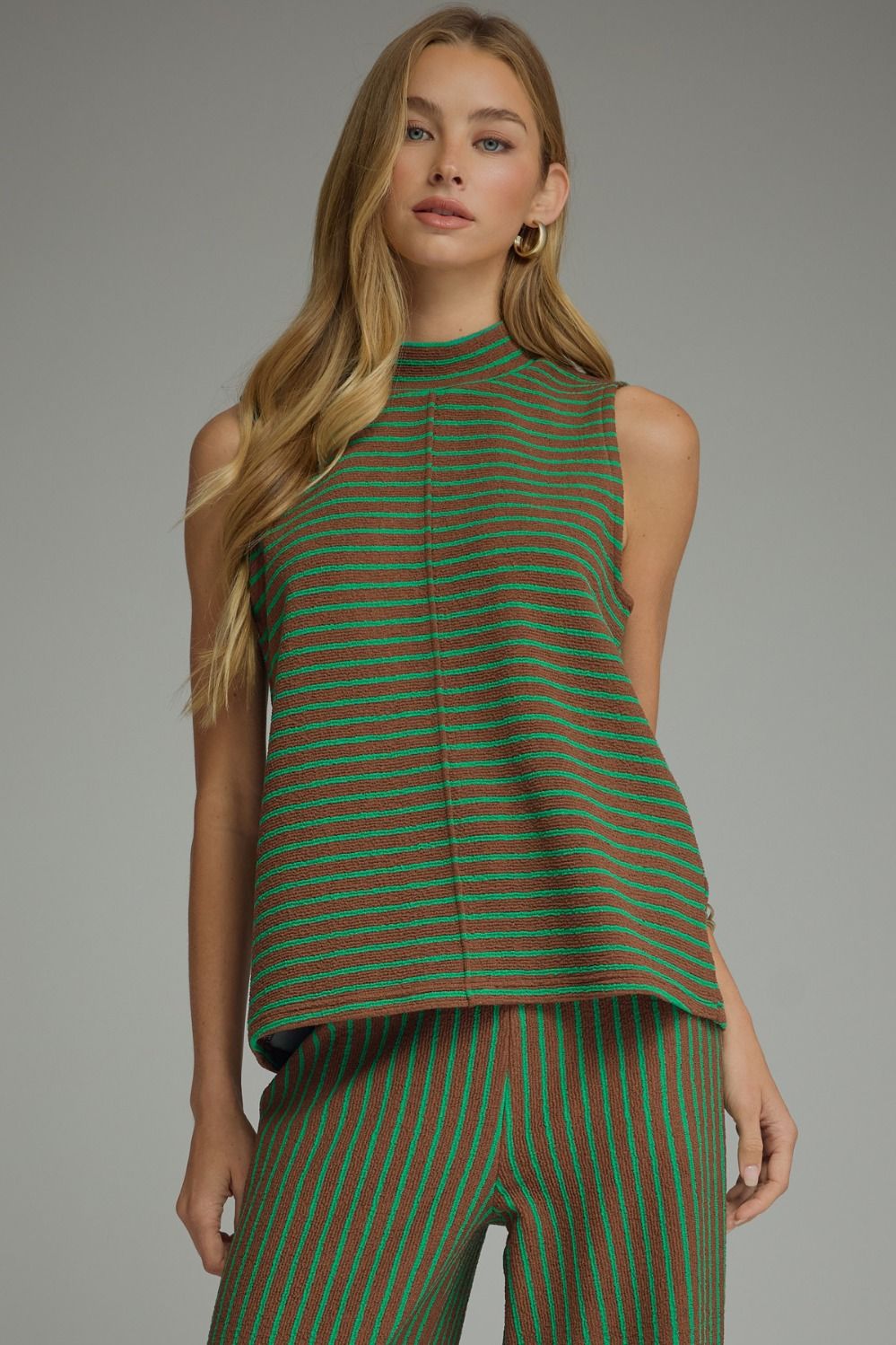 ENTRO Striped Sleeveless Top In Brown *COMING SOON*
