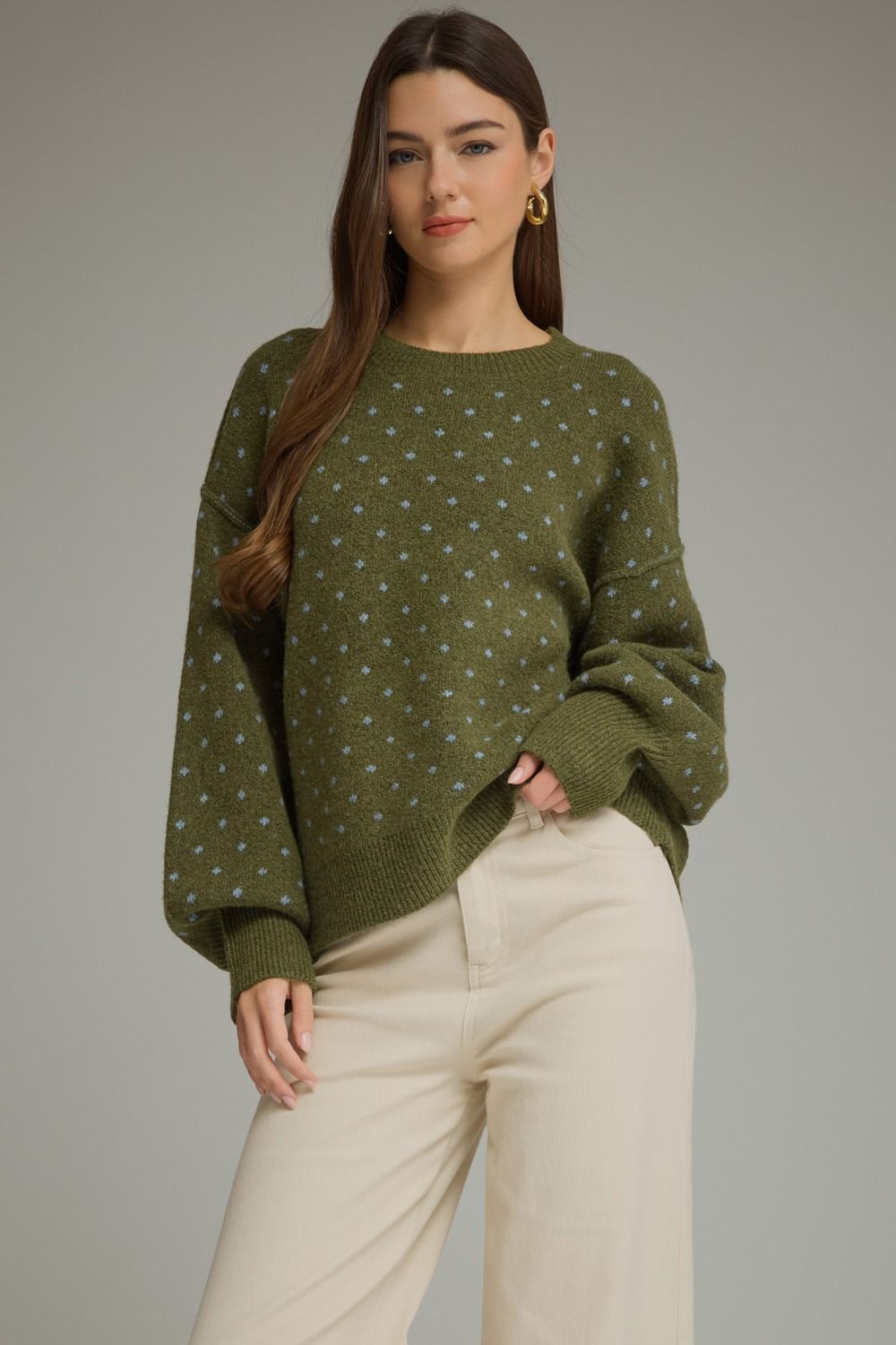 ENTRO Long Sleeve Polka Dot Sweater In Navy