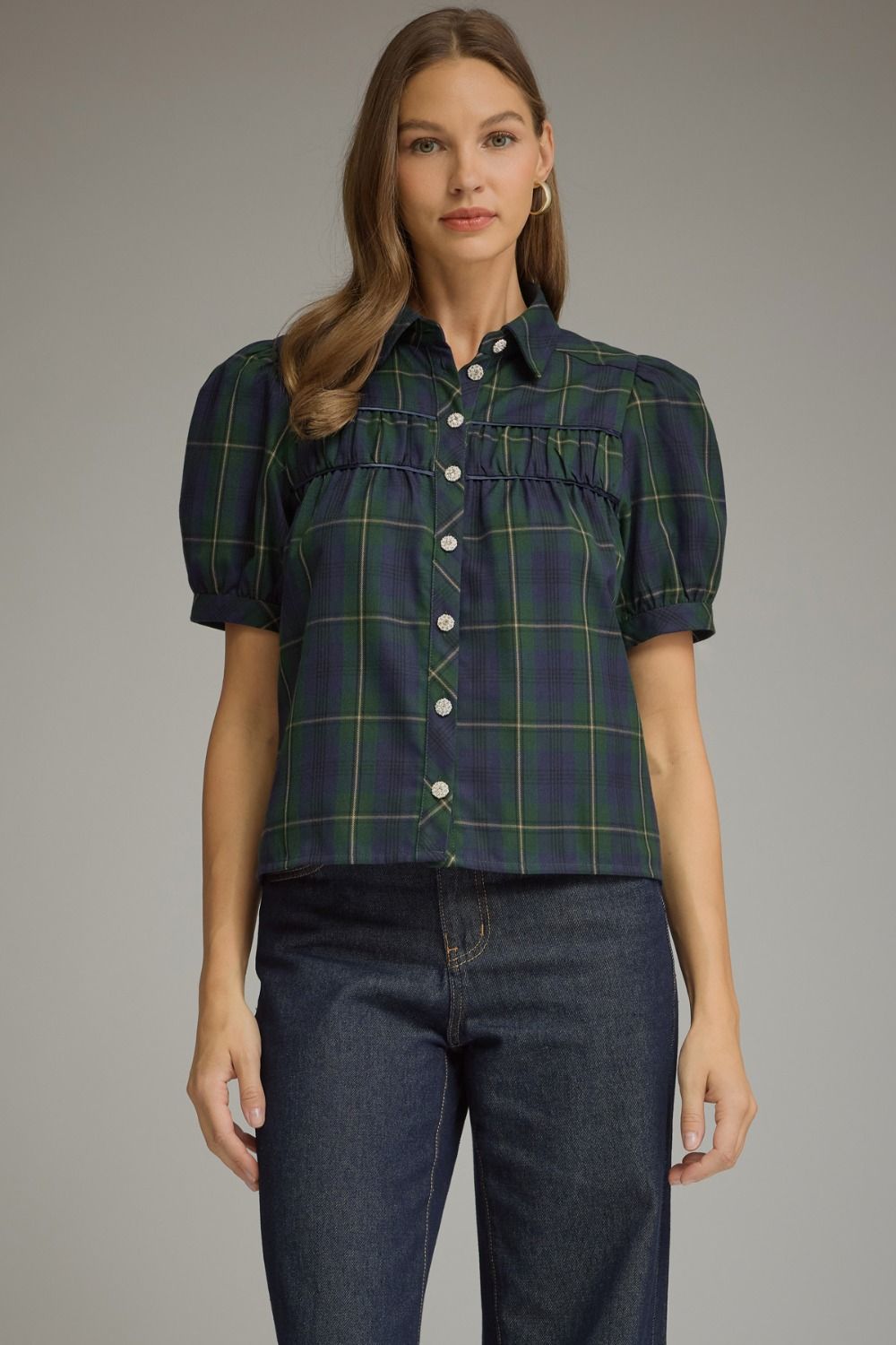 ENTRO Short Sleeve Top In Green