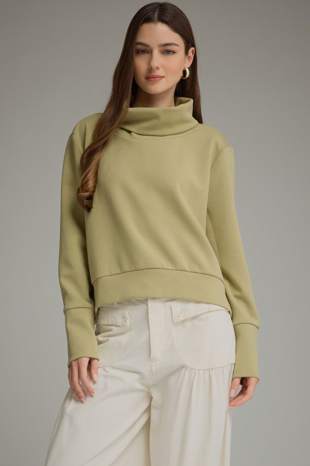 ENTRO Solid Long Sleeve High Neck Top In Olive *COMING SOON*