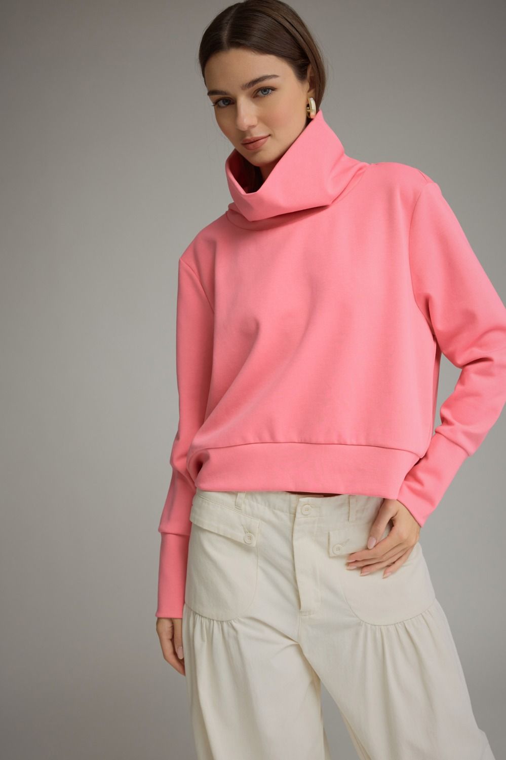 ENTRO Solid Long Sleeve High Neck Top In Pink *COMING SOON*