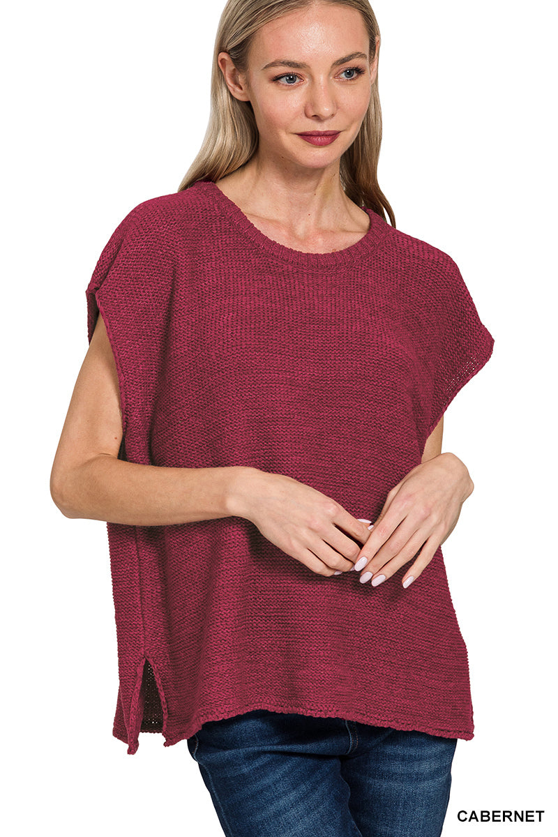 Zenana Oversized Crew Neck Sweater Vest