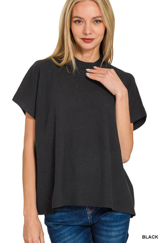 Zenana Mock Neck Short Sleeve Sweater