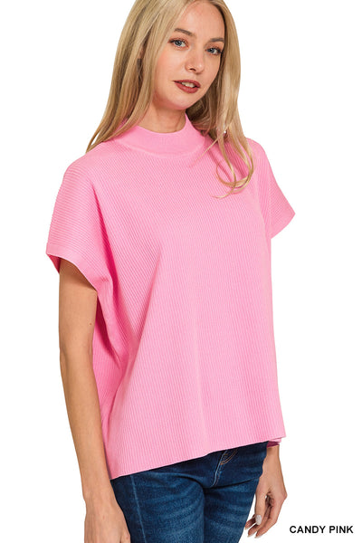 Zenana Mock Neck Short Sleeve Sweater