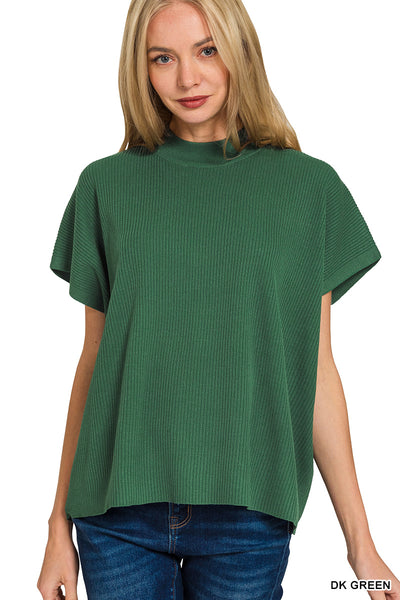 Zenana Mock Neck Short Sleeve Sweater