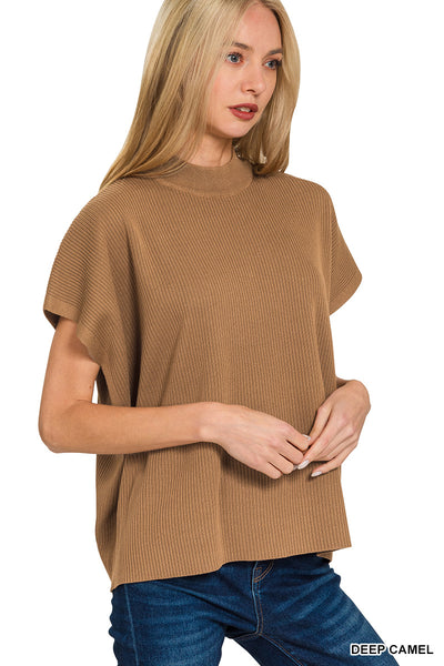 Zenana Mock Neck Short Sleeve Sweater