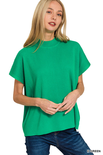 Zenana Mock Neck Short Sleeve Sweater