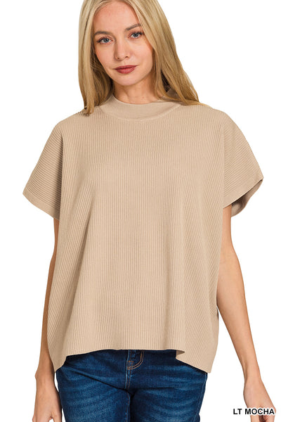 Zenana Mock Neck Short Sleeve Sweater