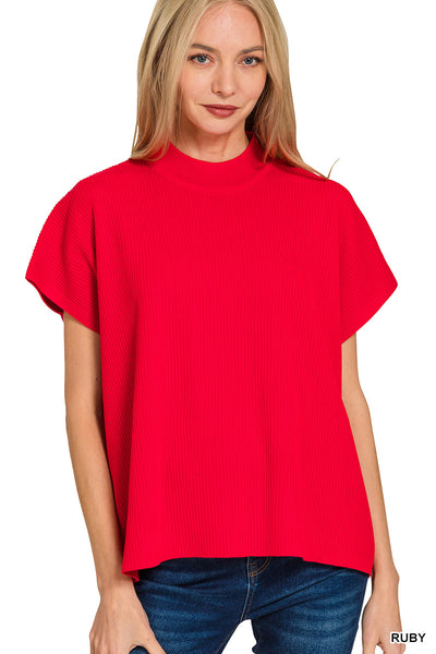 Zenana Mock Neck Short Sleeve Sweater