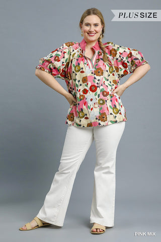 Umgee Floral Print Puff Sleeve Top In Plus *COMING SOON*